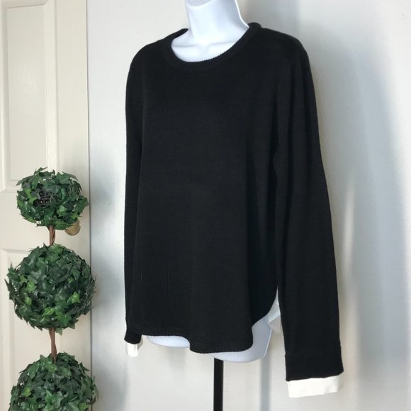 Olivia Sky Sweaters - 🚦Olivia Sky L/S Sweater w/ Fabric Back | Black/White | Large